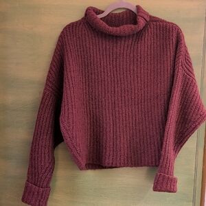 Anthropologie Deep Red Cowl Neck Sweater